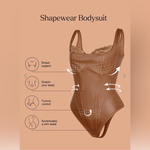 Popilush Size XLarge Shapewear Faux Leather Lace Balconette Sculpting Bodysuit - Picture 5 of 11